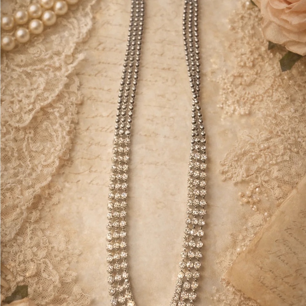 Vintage Three Strand Rhinestone Necklace/Choker